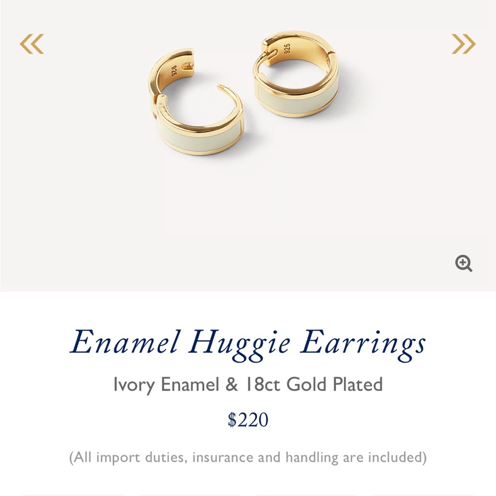 Gold and Ivory Enamel Huggie Earrings 18k